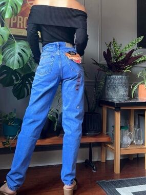 Jordache Medium Blue High-Waist Denim Jeans with Branded Tag
